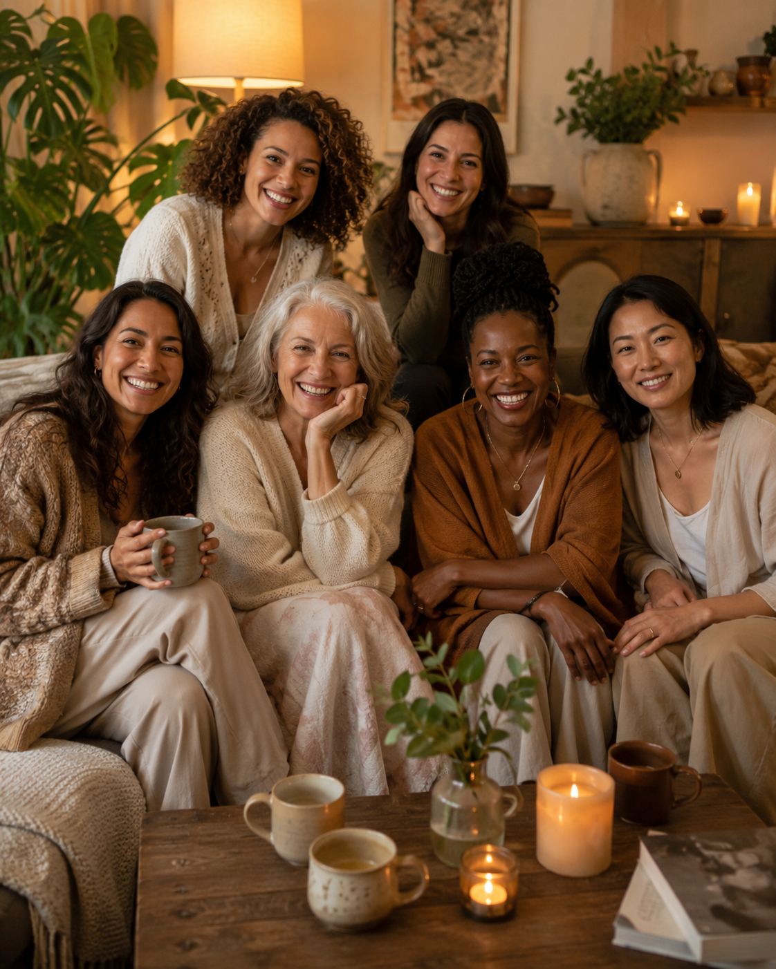 Women smiling together in a warm community gathering