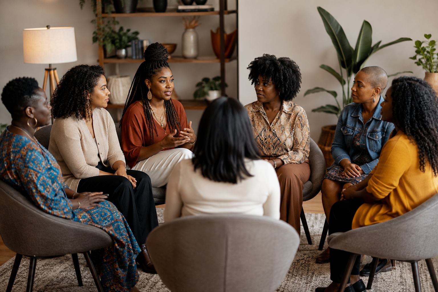 Women gathered in a discussion circle